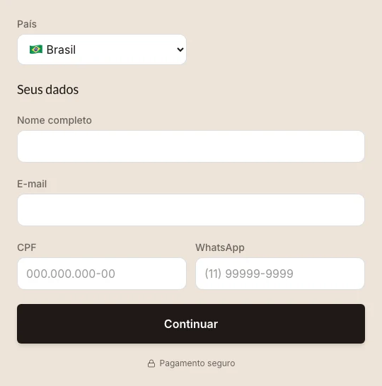 Formulário do checkout Pix com campos de identificação vazios.